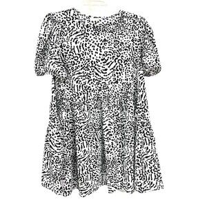 Primark Cares Size L (10/12) Black White Animal Print Short Sleeve Ruffle Dress
